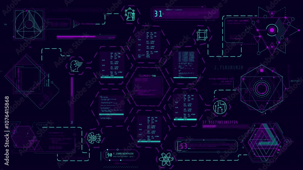 Poster animation of infographics about programming and scientific research.
