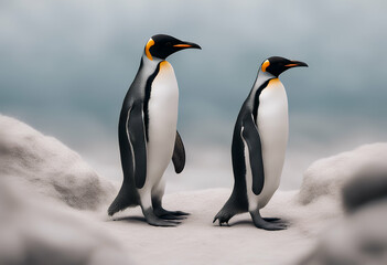 Fototapeta premium celebration printable illustration transparent olated landscape snuggli background sea draw two collection sweet penguins style