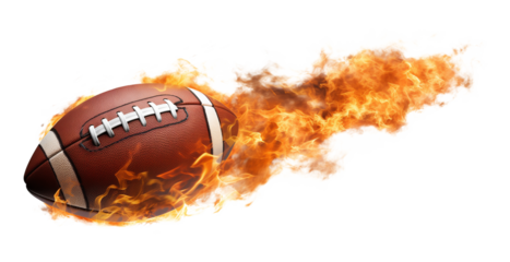 American Football Ball Pigskin With Fire Trail Isolated on Transparent Background PNG
