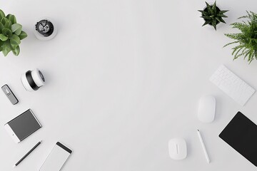 Minimalist White Desk Setup with Technology and Plants - A Clean and Modern Workspace