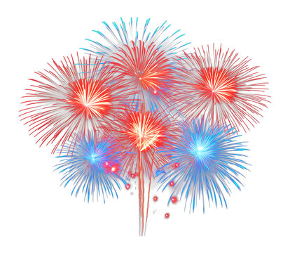 red, white, blue fireworks display on white clip art preview