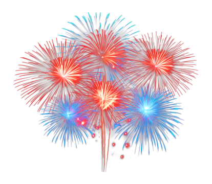 Red and Blue Fireworks Depicting America Isolated on Transparent Background PNG
