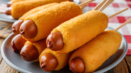 a scrumptious photo of golden fried corn dogs