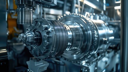 Close-Up of Large Industrial Gears and Machinery in Factory Setting