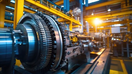 Close-Up of Large Industrial Gears and Machinery in Factory Setting