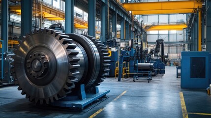 Fototapeta premium Close-Up of Large Industrial Gears and Machinery in Factory Setting