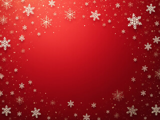 赤の背景にキラキラした雪の結晶をちりばめた画像。クリスマス、冬をイメージ。