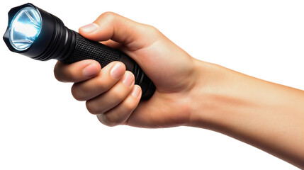 Bright light flashlight lamp, illuminating led tool equipment portable, powerful torch emergency searchlight beam, modern electric technology, luminous handheld device