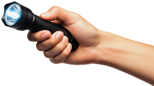 Bright light flashlight lamp, illuminating led tool equipment portable, powerful torch emergency searchlight beam, modern electric technology, luminous handheld device