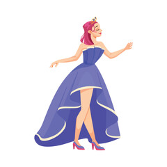 Girl Princess in Pretty Dress and Attire Standing and Smiling Vector Illustration