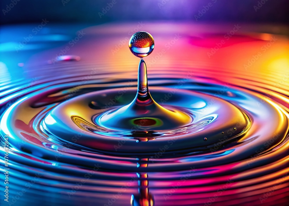 Poster captivating water droplet dynamics: bouncing and rippling on soft surfaces with gleaming light effec