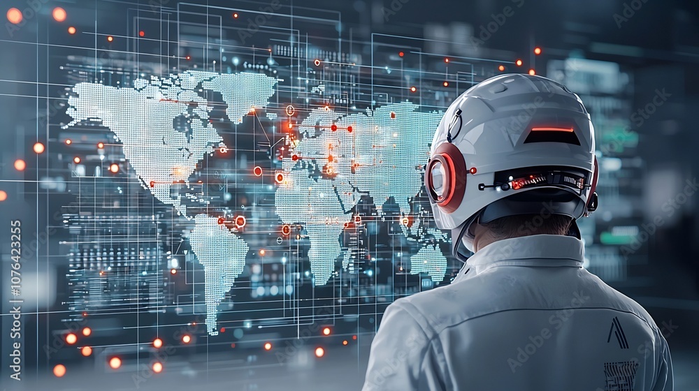 Poster international engineering connectivity digital map highlighting industrial network and smart infrast