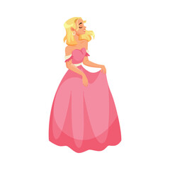 Fototapeta premium Girl Princess in Pretty Dress and Attire Standing and Smiling Vector Illustration