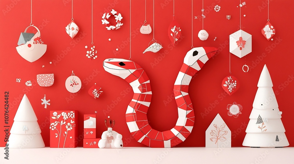Poster captivating contemporary snake design with geometric segments and floral accents a modern and playfu