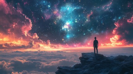 Fototapeta premium Man Contemplating the Cosmos