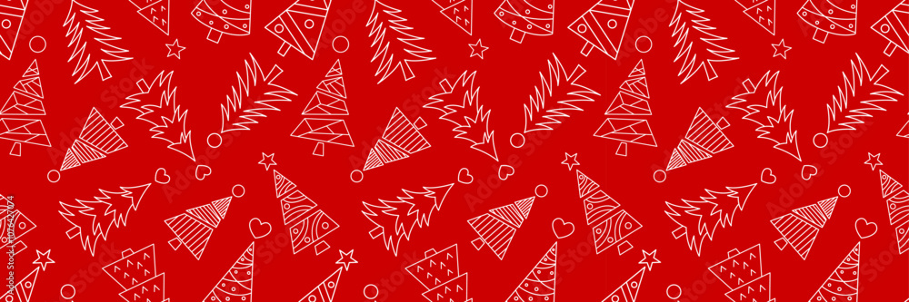 Poster red christmas tree vector abstract repeat pattern, seamless banner design, festive holiday print des