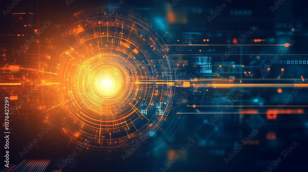 Poster abstract digital background with glowing circles and lines.