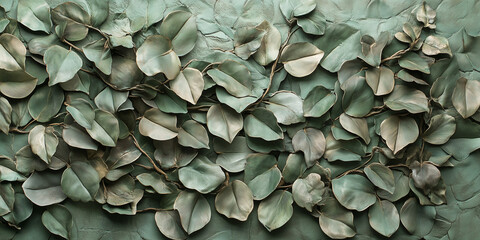A large, intricate 3D wall of overlapping leaves (e.g., ivy or creeping vines), designed like a natural mural with layers of leaves extending outward to give a sense of depth.
