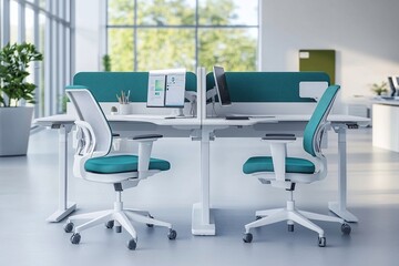 Modern Office Workspace with Ergonomic Chairs and Desks