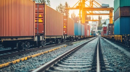 Fototapeta premium Containers Being Loaded onto Logistic Train