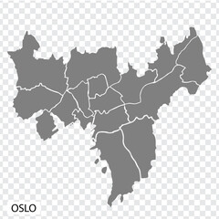 Fototapeta premium High Quality map of Oslo is the capital of Norway, with borders of the districts. Map of Oslo for your web site design, app, UI. EPS10.