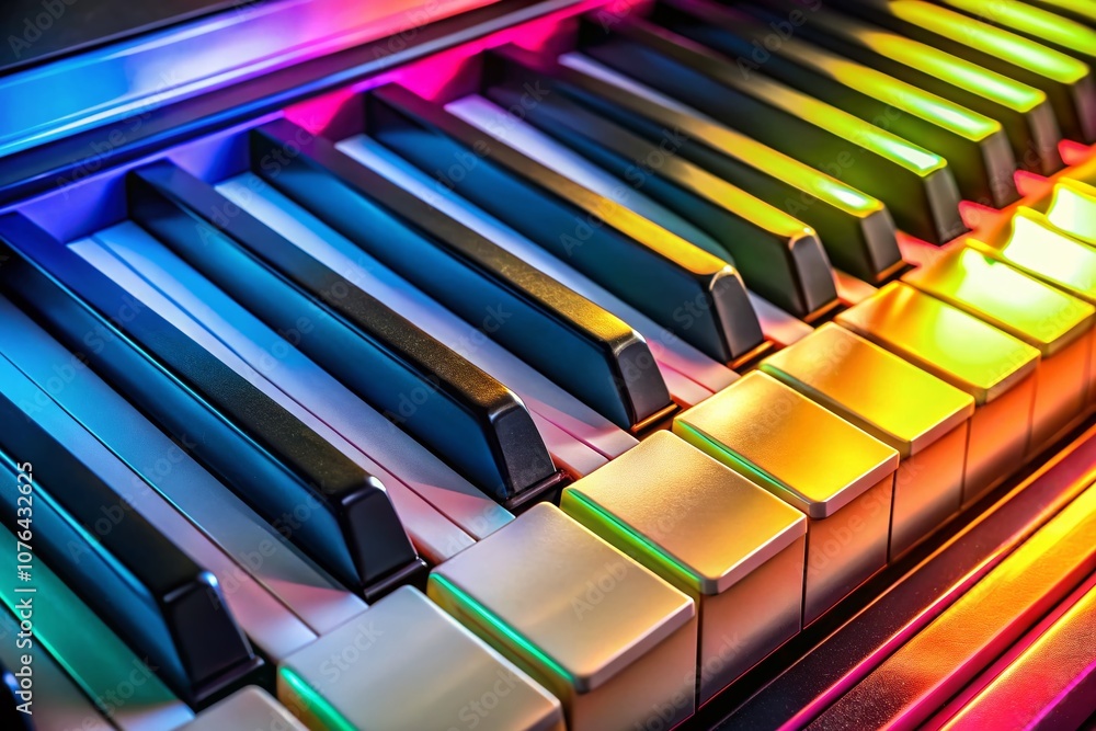 Poster close-up view of modern minimalist piano keys with soft background, highlighting elegant design and 