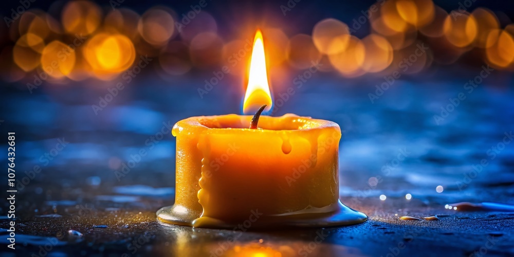 Poster close up view of candlelight illuminating darkness in slow motion, capturing the gentle sway of flam