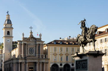 Fototapeta premium Piazza Carlo Alberto is one of the historic pedestrianized squares in the center of Turin - Turin, Italy.