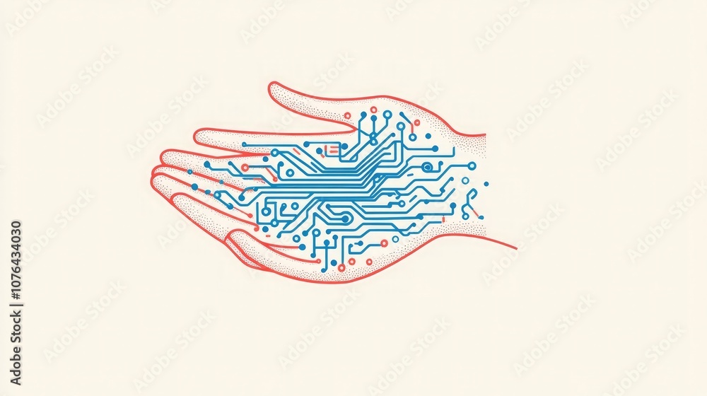Aufkleber a stylized illustration of a hand with a circuit board pattern, representing the connection between 