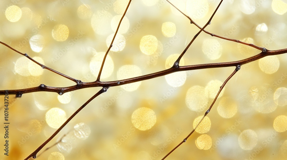 Poster delicate brown branch over a soft golden bokeh background creating a dreamy and ethereal atmosphere 