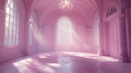Naklejka premium Elegant Pink Room with Sunlight Streaming Through Arched Windows