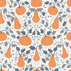vector pumpkin repeating background. autumn harvest symbols seamless pattern. 