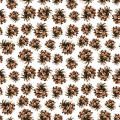 Watercolor seamless pattern pine cone isolated on white background