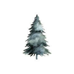 Watercolor christmas tree and decorations isoladet on white background