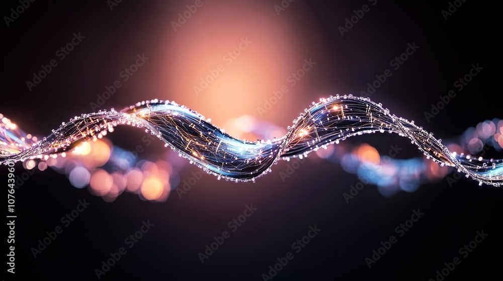Poster fascinating abstract wave of light particles and shimmering energy with sparkling effect illustratin