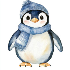 cute Penguin watercolor clipart illustration isolated