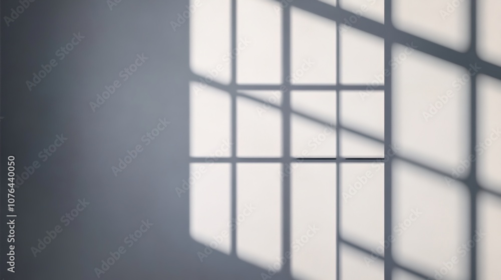 Poster dramatic light and shadow play through window grids on a minimalist wall creating an artistic and mo
