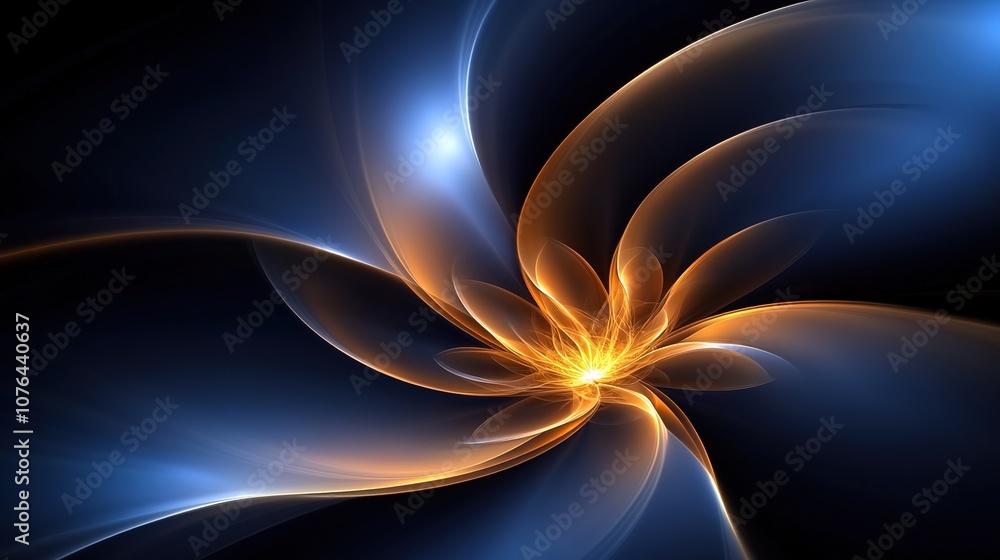 Poster abstract digital art with vibrant light trails and colorful swirls in shades of blue and orange crea