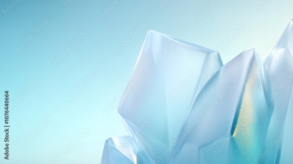 Poster elegant and ethereal ice cubes on soft gradient background emphasizing transparency and light refrac