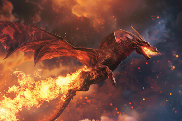 Fantastically beautiful mythological dragon with wide wings