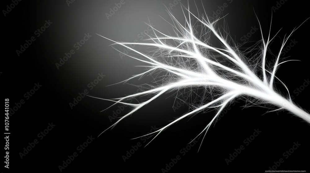 Poster abstract white branch with delicate twigs on a dark background, ideal for artistic and nature-inspir