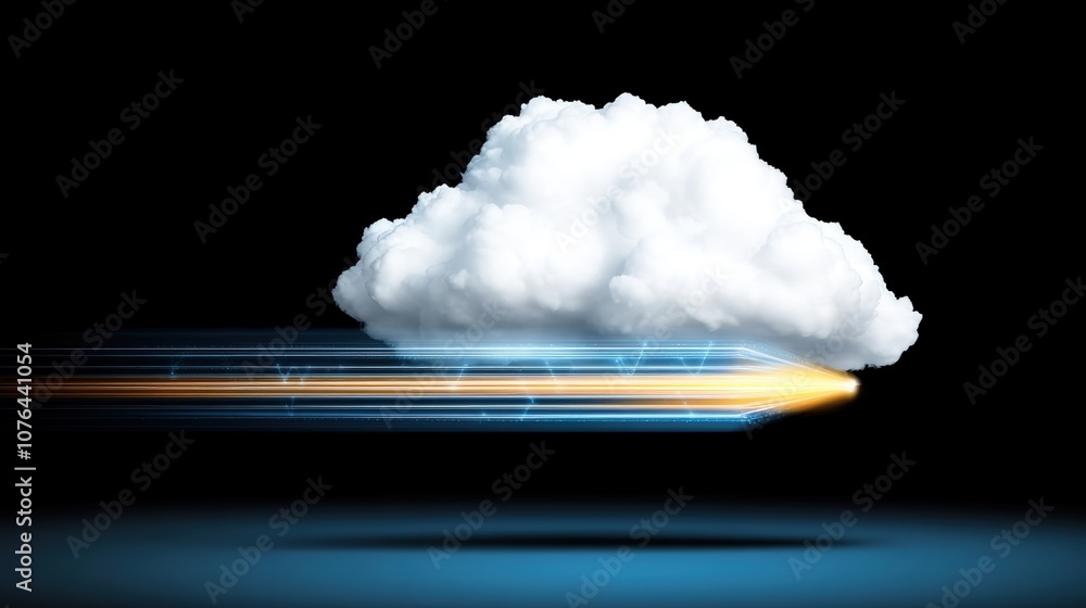 Aufkleber Dynamic Cloud in Motion with Speedy Light Trails Showcasing the Concept of Fast Data Transfer and Modern Technology in a Dark Background