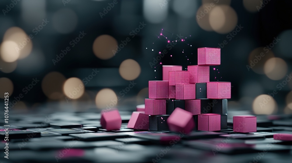 Poster abstract composition of colorful blocks with soft lighting and bokeh effects, representing creativit