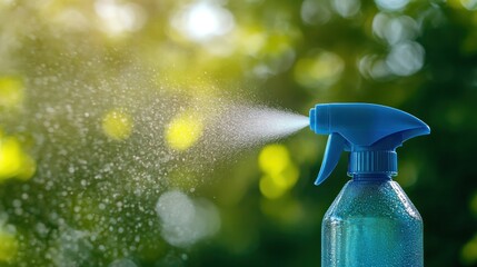 Spray Bottle with Mist in a Green Garden