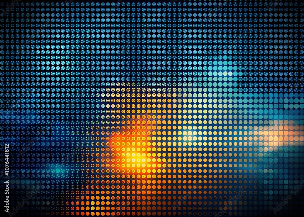 Poster dark blue and orange abstract background featuring a grid pattern of dots, perfect for modern design