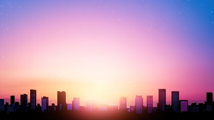 Fototapeta premium Beautiful Urban Skyline at Sunrise with Colorful Gradient Sky and Silhouette of Modern Buildings Against Vibrant Horizon at Dawn