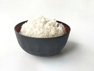 White rice in bowl isolated on white background 