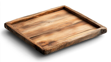Rustic Wooden Tray on Transparent Background