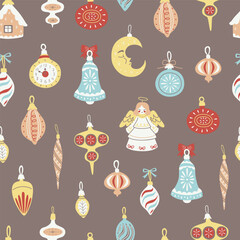 Hand Drawn Seamless Pattern with Christmas Elements.