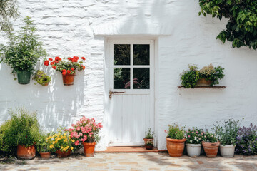 White Greenhouse with Cobbled Red Brick and Narrow Frame for Compact Spaces